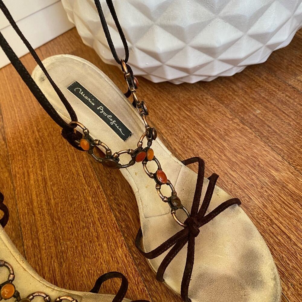 MARIO BOLOGUA suede strap heels, rose gold metal US Size 8 - Picture 7 of 8